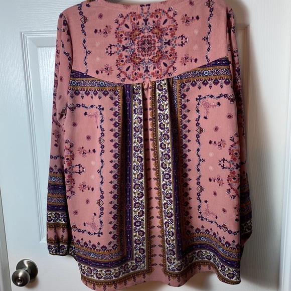 Artesia Boho Pastel Floral Top Blouse Long Sleeve Swing Size Large - Picture 7 of 7